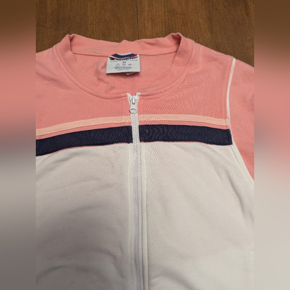 Champion XS White and Pink Zip-Up Warm UpJacket. Vintage. Pockets. - Picture 6 of 10